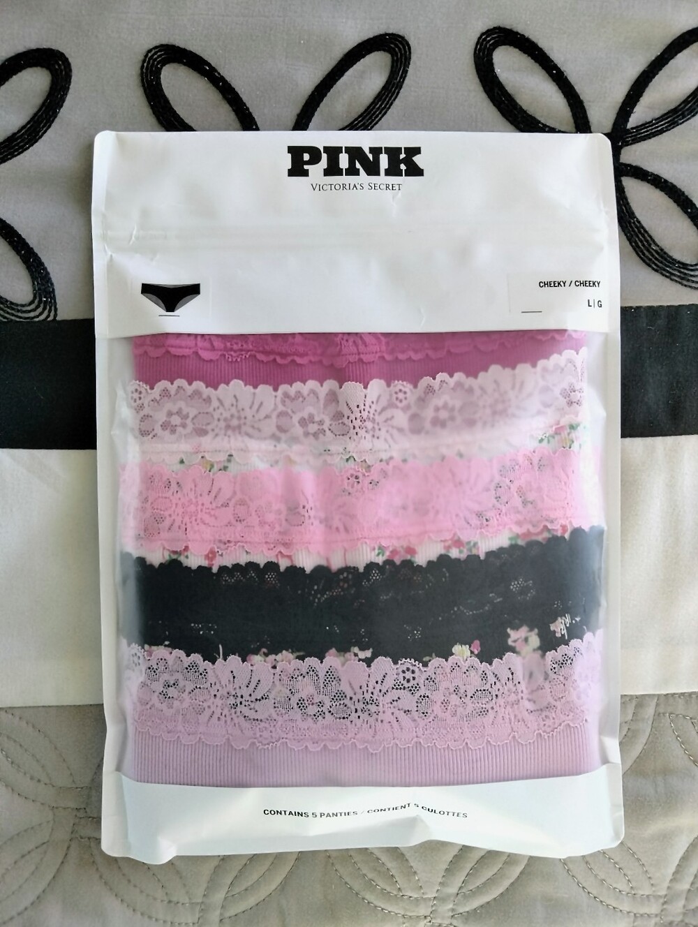 PINK Victoria's Secret Floral Lace Cheeky Underwear Pack - Pink & Black